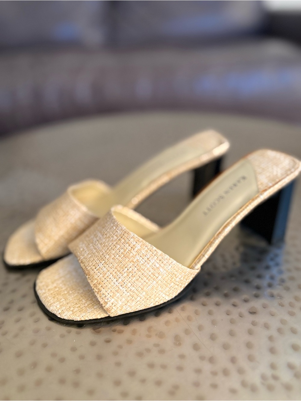 Karen Scott Vintage Sunray  Raffia Woven Slide Heels Beige Y2K NWOB Size 6